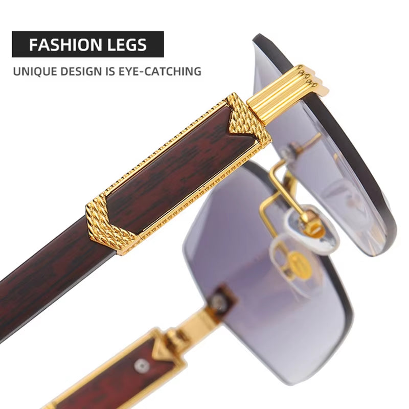 Luxury Wood Grain Sunglasses Men Women Brand Design Frameless Irregular Sun Glasses